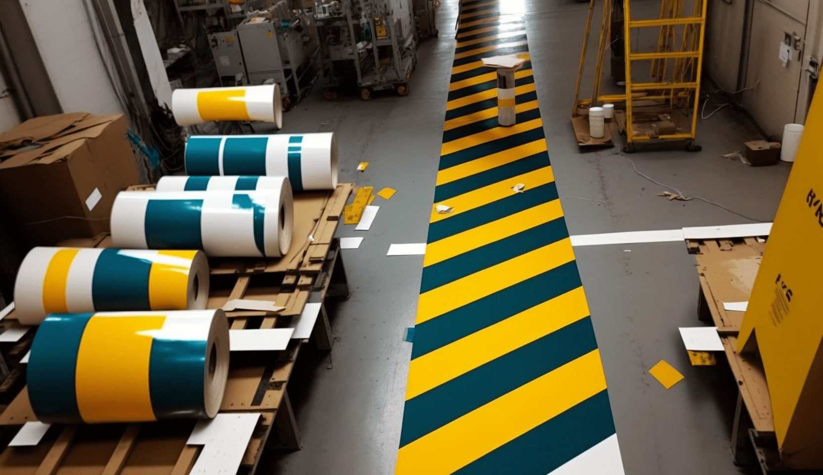 floor marking tapes being applied in a textile factory 1